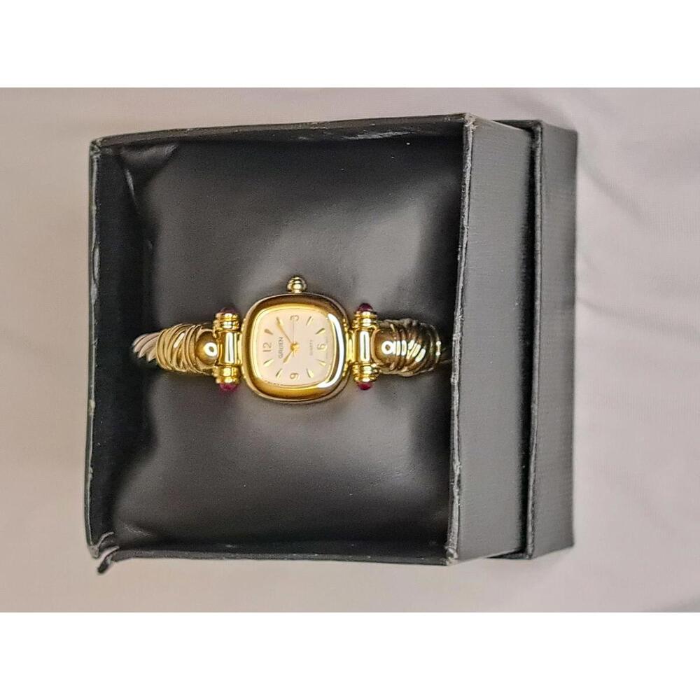 NOS Gruen Ladies Cable Bracelet Watch - New Battery, Ruby Accents,MINT Condition